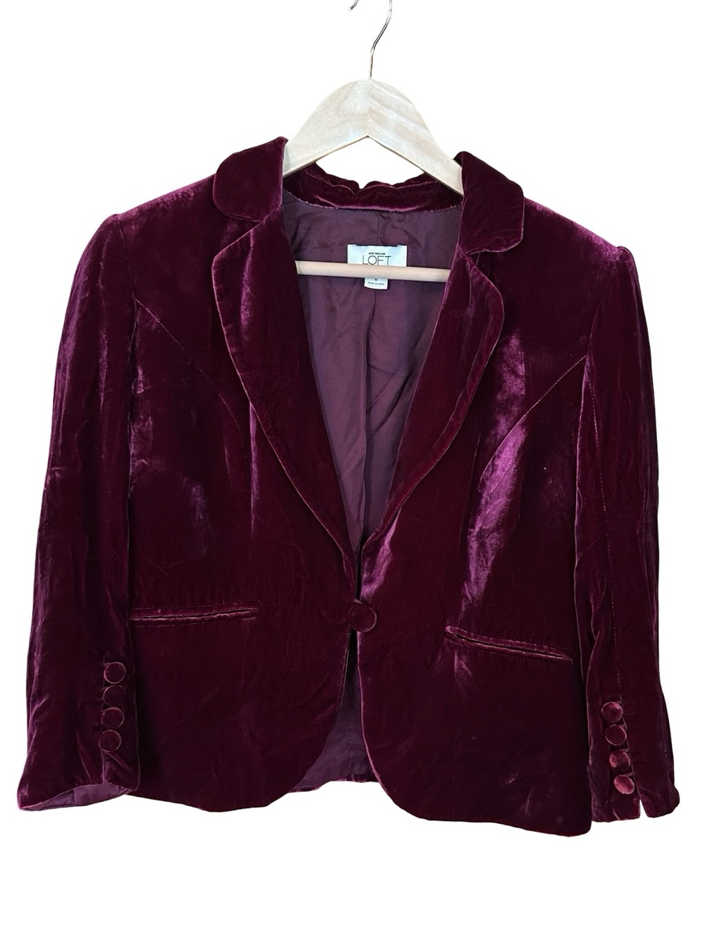 LOFT Burgundy Velvet Single Button Blazer Sz 6